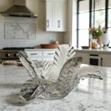 Vintage 1970s Vannes Glass Centerpiece Bowl - Petal Design - Unsigned