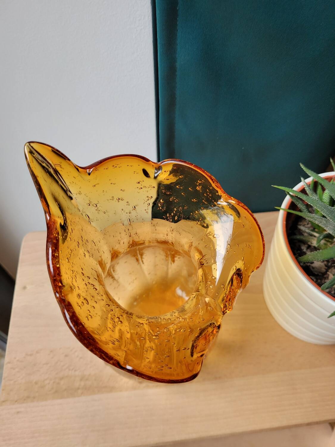 Orange bubbled glass vase