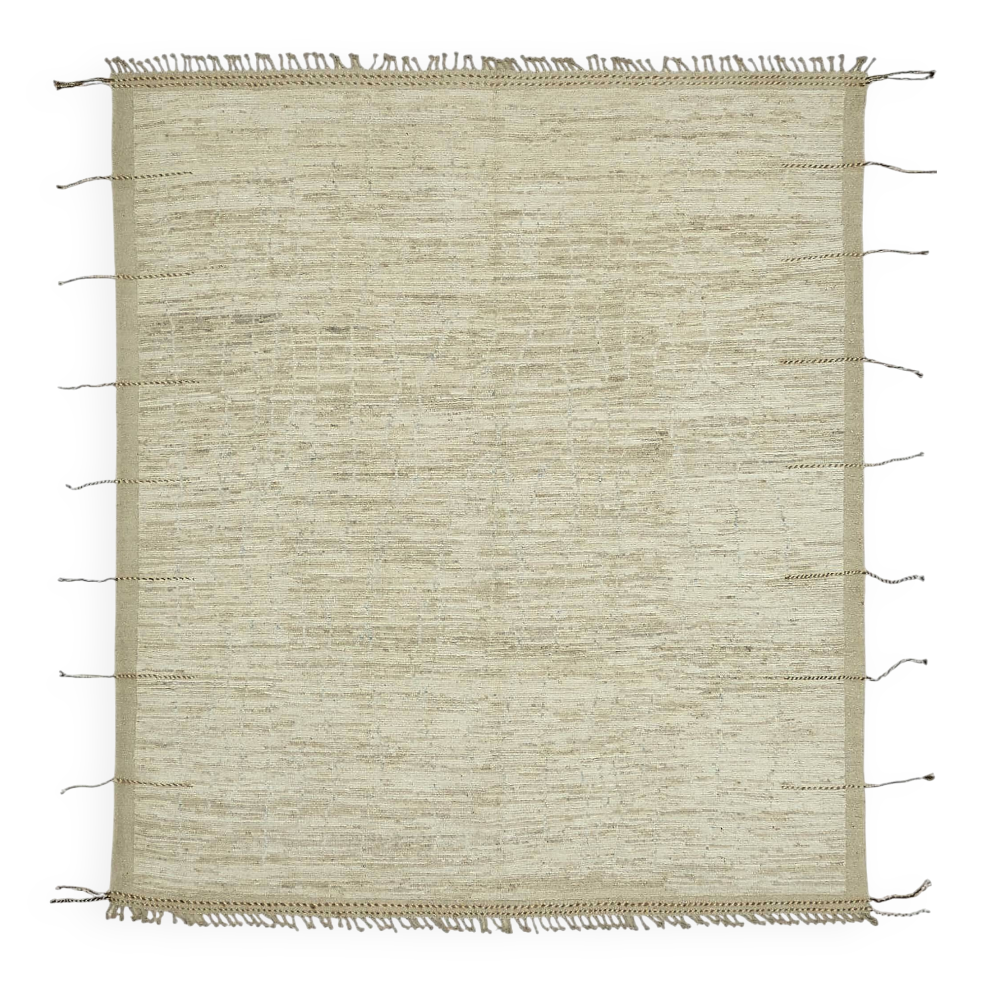 Handwoven Turkish Rustic 261 cm x 299 cm Beige Wool Carpet