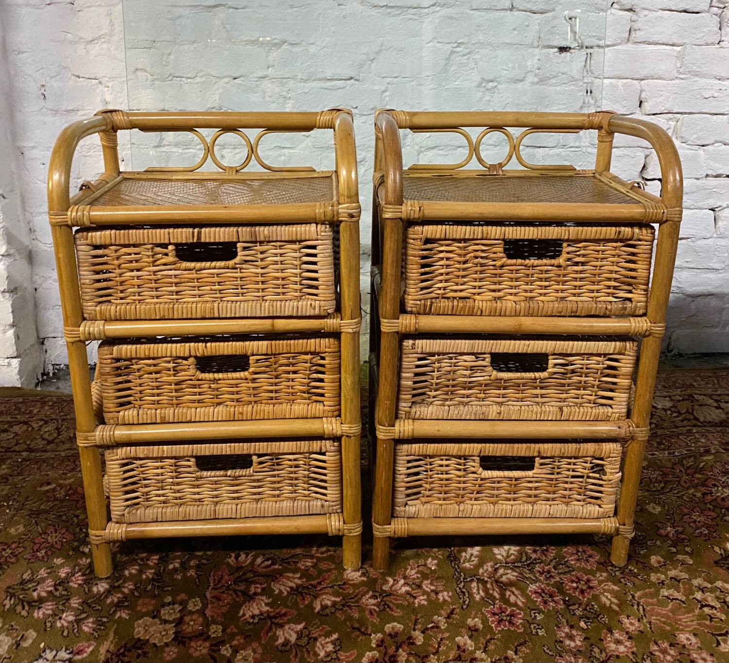 Pair of vintage rattan bedside tables from the 70s