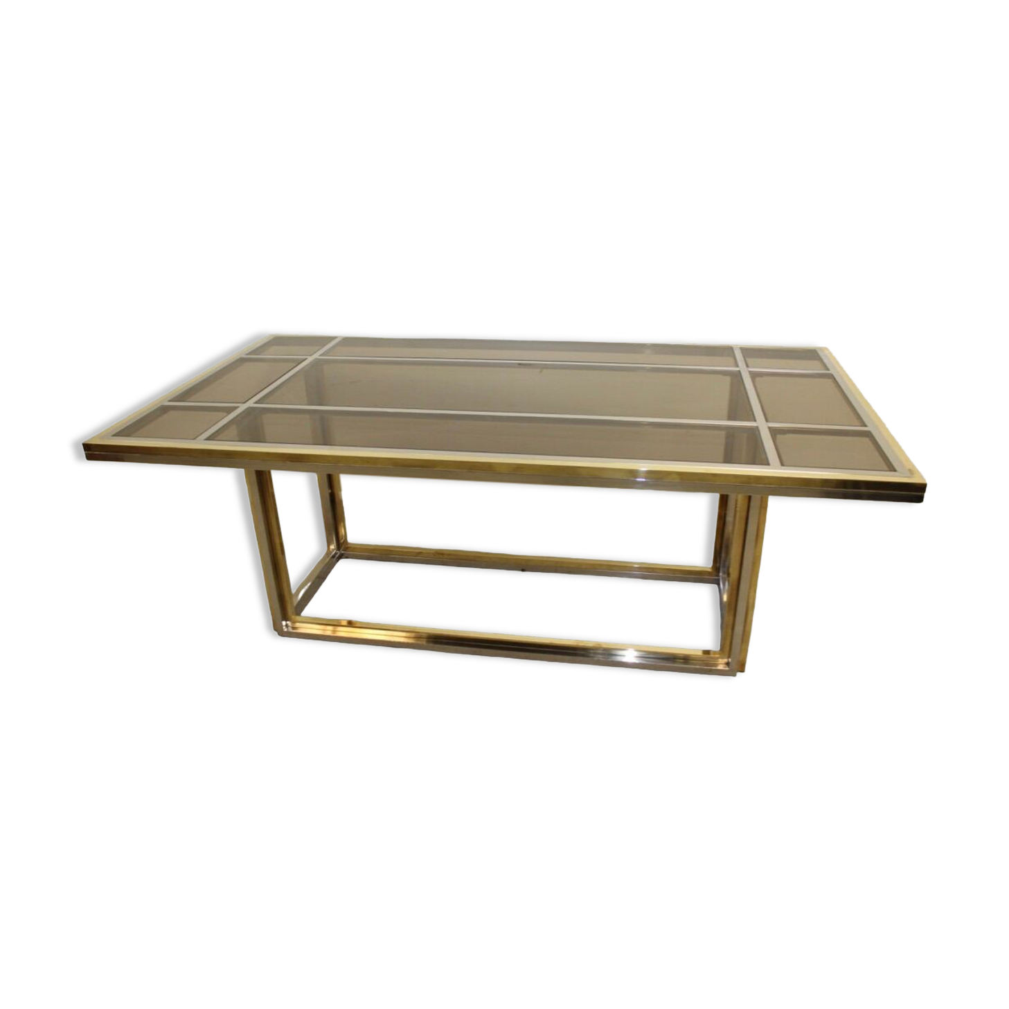 Dining table in chrome-plated steel and brass by Romeo Rega circa 1970