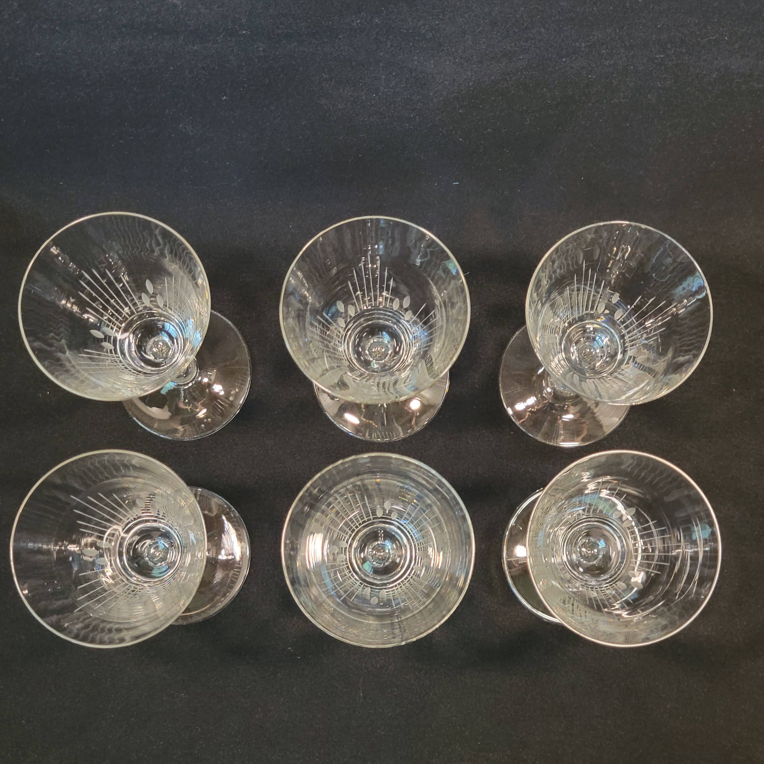 6 old cut crystal champagne flutes