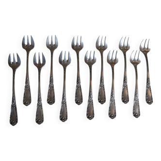 12 fourchettes à huitre métal argenté orfèvre sfam