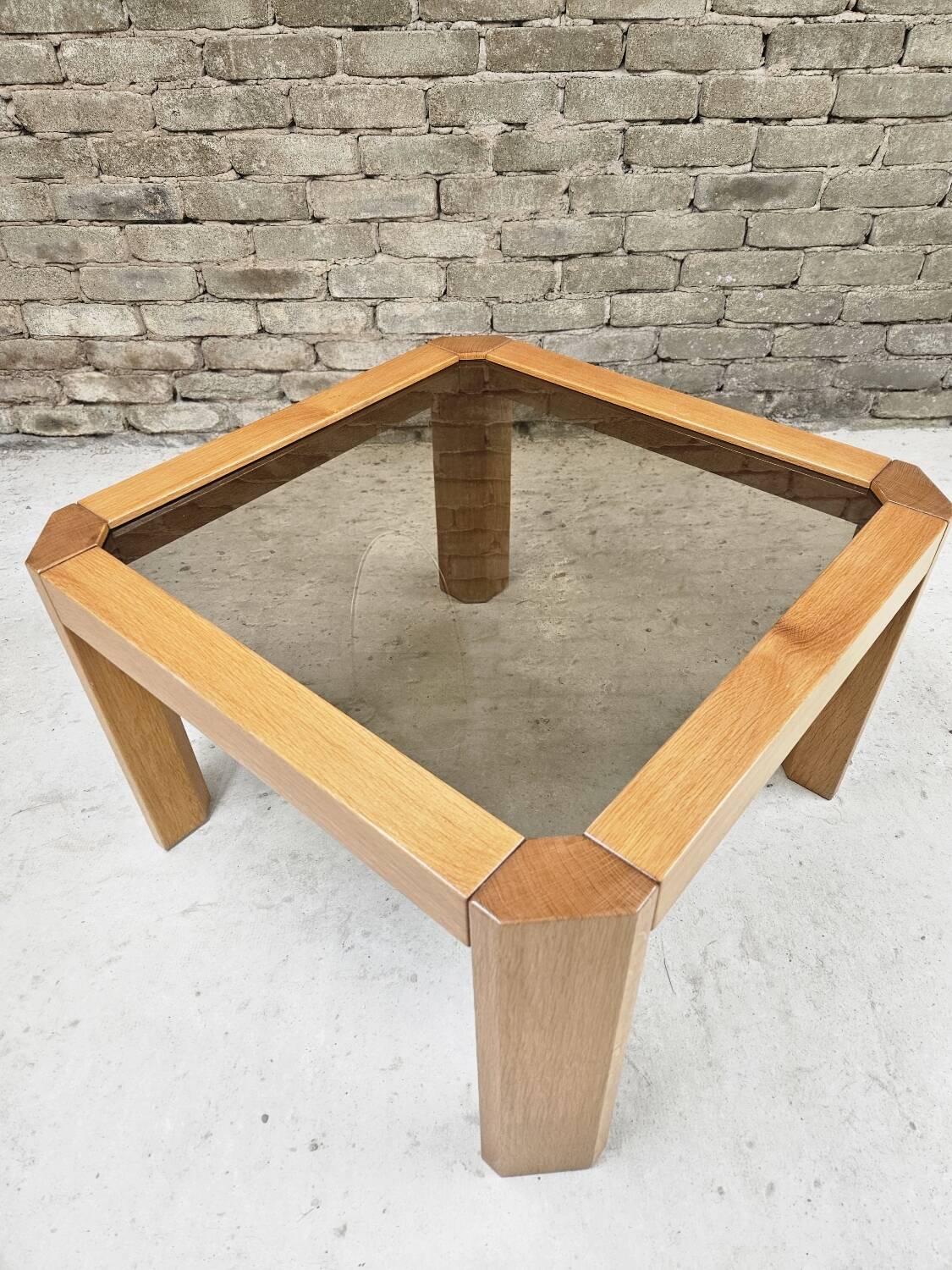 Coffee table in wood and smoked glass 1970 vintage