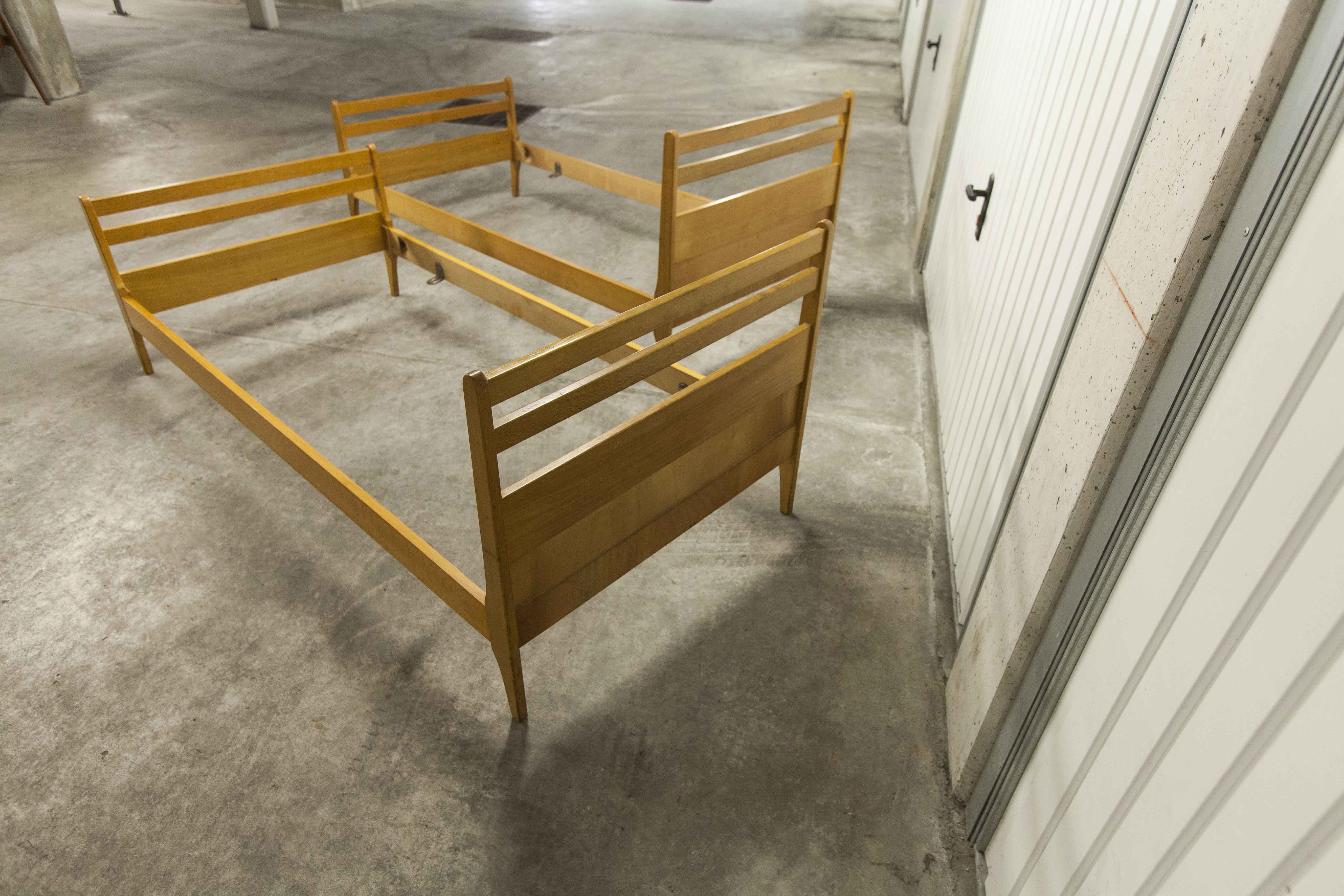 Pair of 1960 Scandinavian twin beds in solid beech