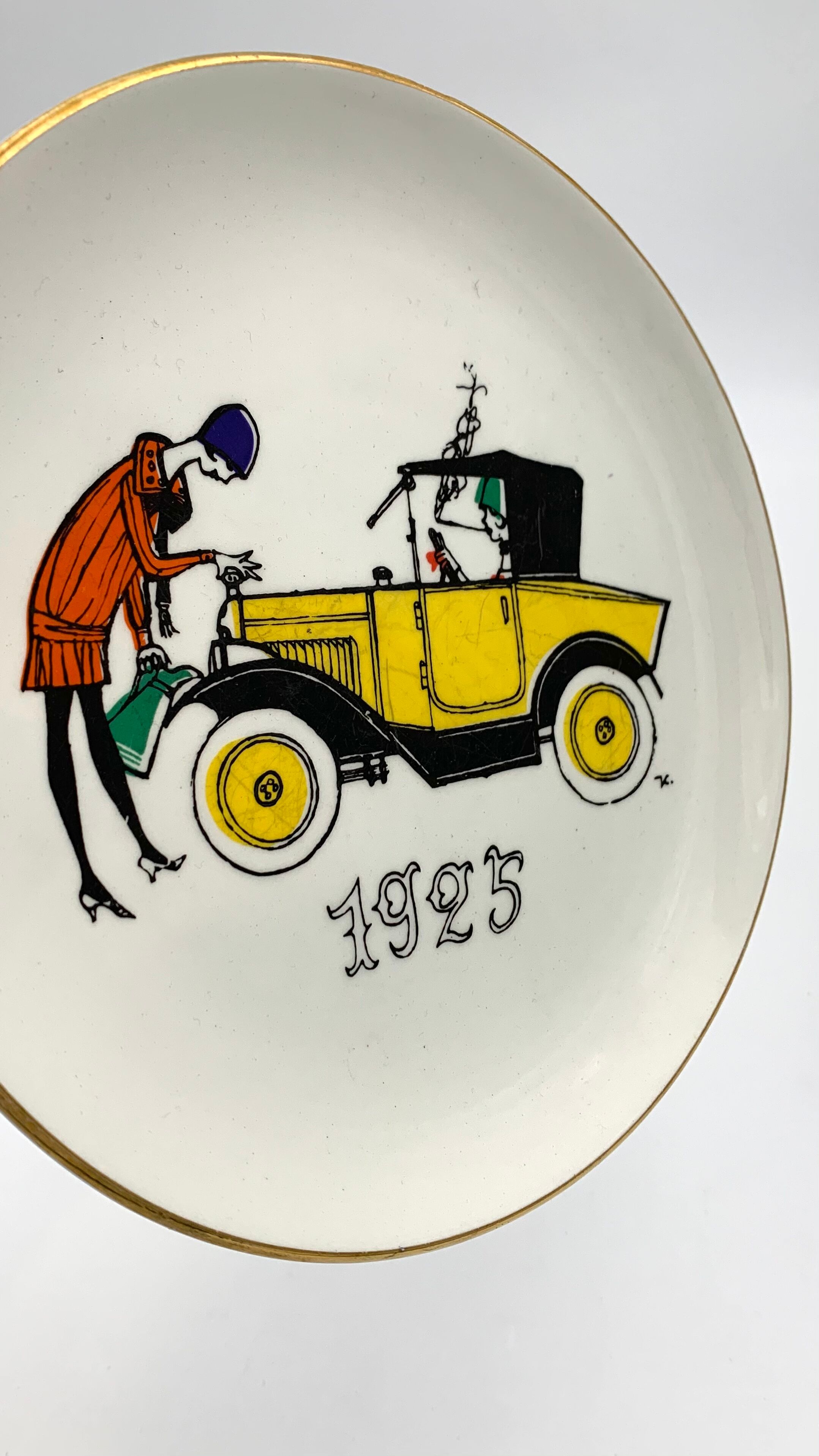 Vintage dessert service in earthenware, signed Jacques Charmoz - Val d'Or GIEN - 1950s