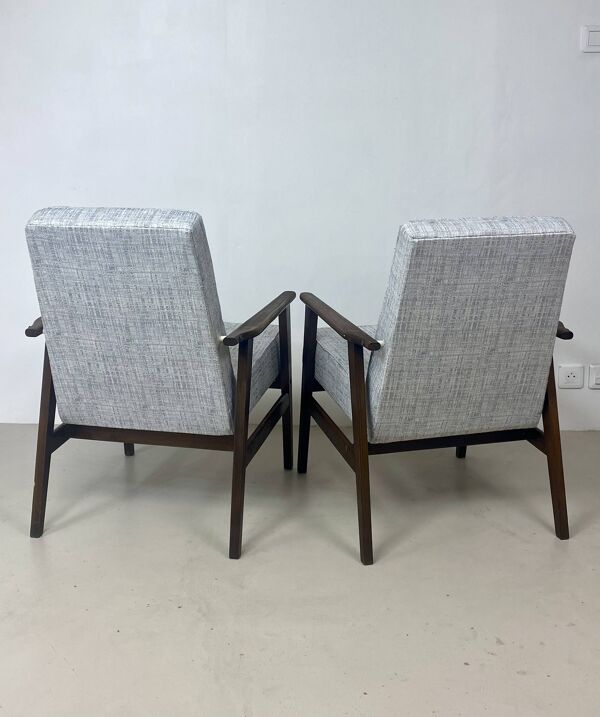 Paire de fauteuils Henryk Lis 300-190 année 70 tissu gris bleu chiné Ref :