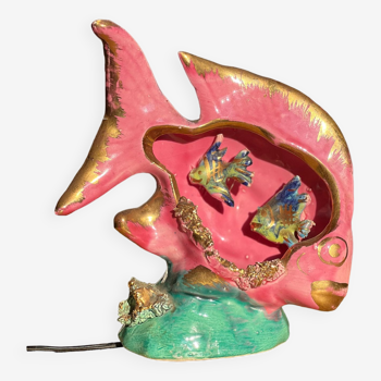 Lampe-poisson en céramique barbotine années 1950-60