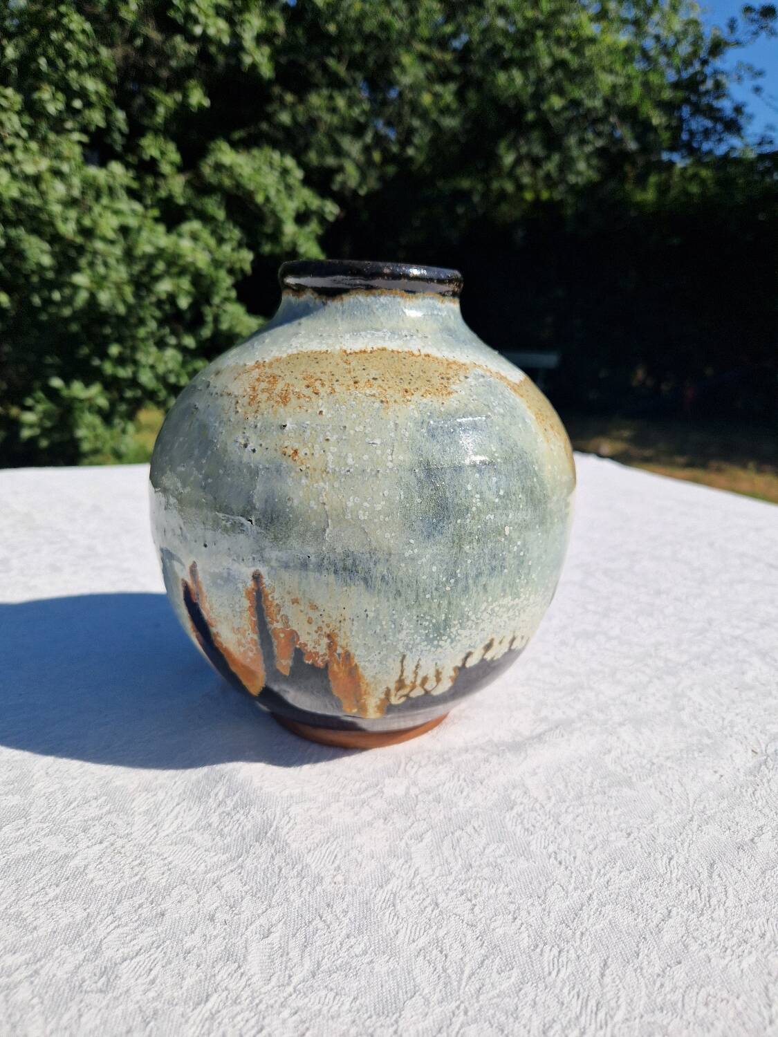Glazed stoneware ball vase