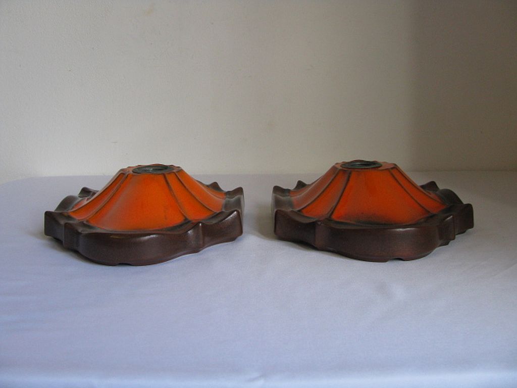 Ensemble de 2 lampes allemandes orange de mur en céramique de la lave de la 1960 / 70s