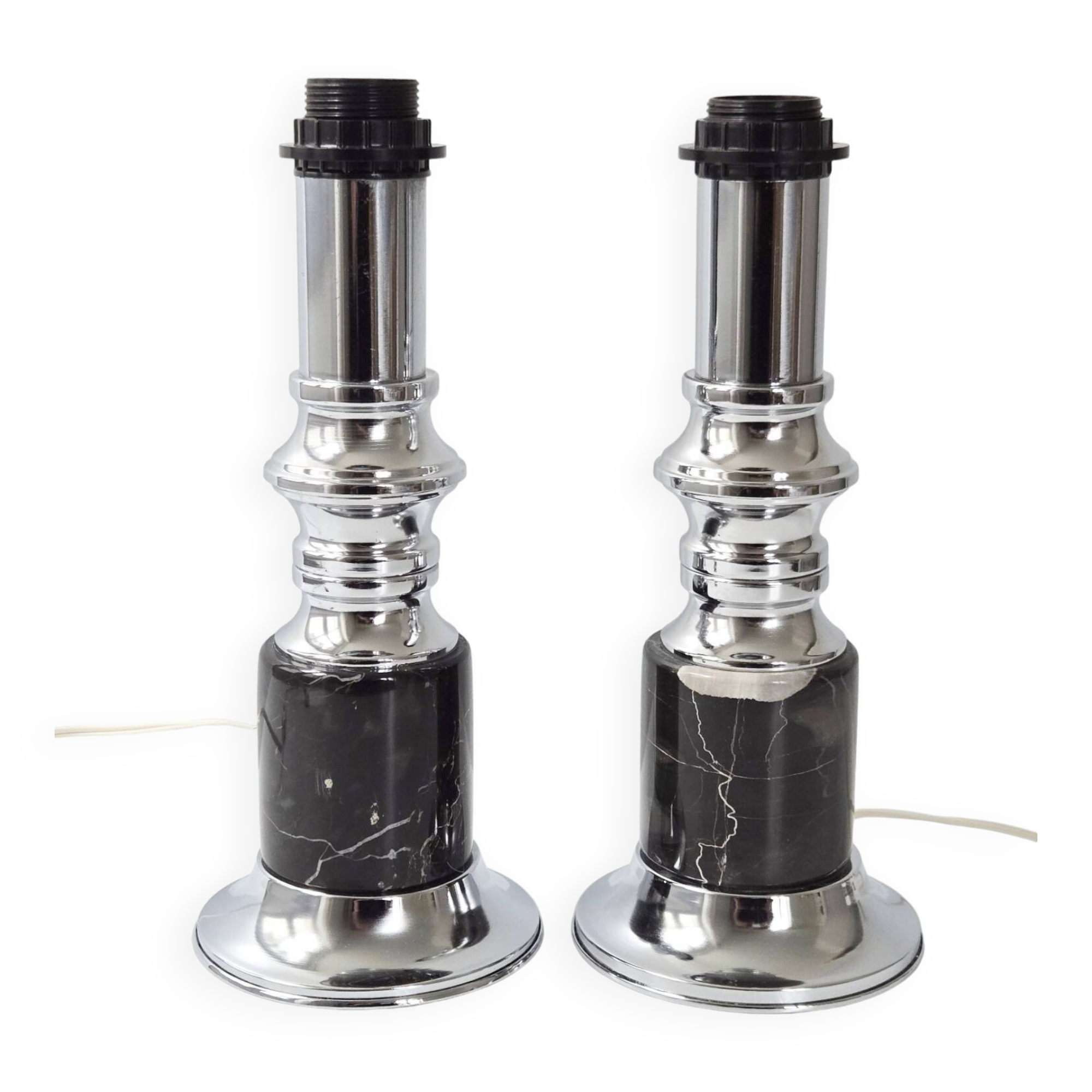 Pair of vintage marble & steel lamps 1970