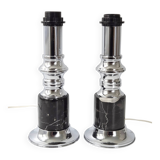 Paire de lampes vintage en marbre & acier 1970
