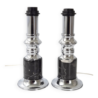 Pair of vintage marble & steel lamps 1970