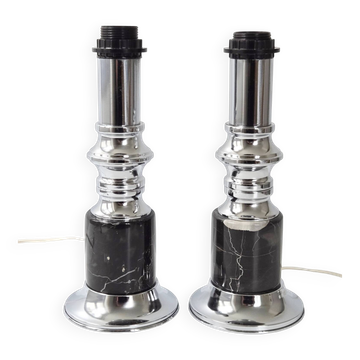 Pair of vintage marble & steel lamps 1970