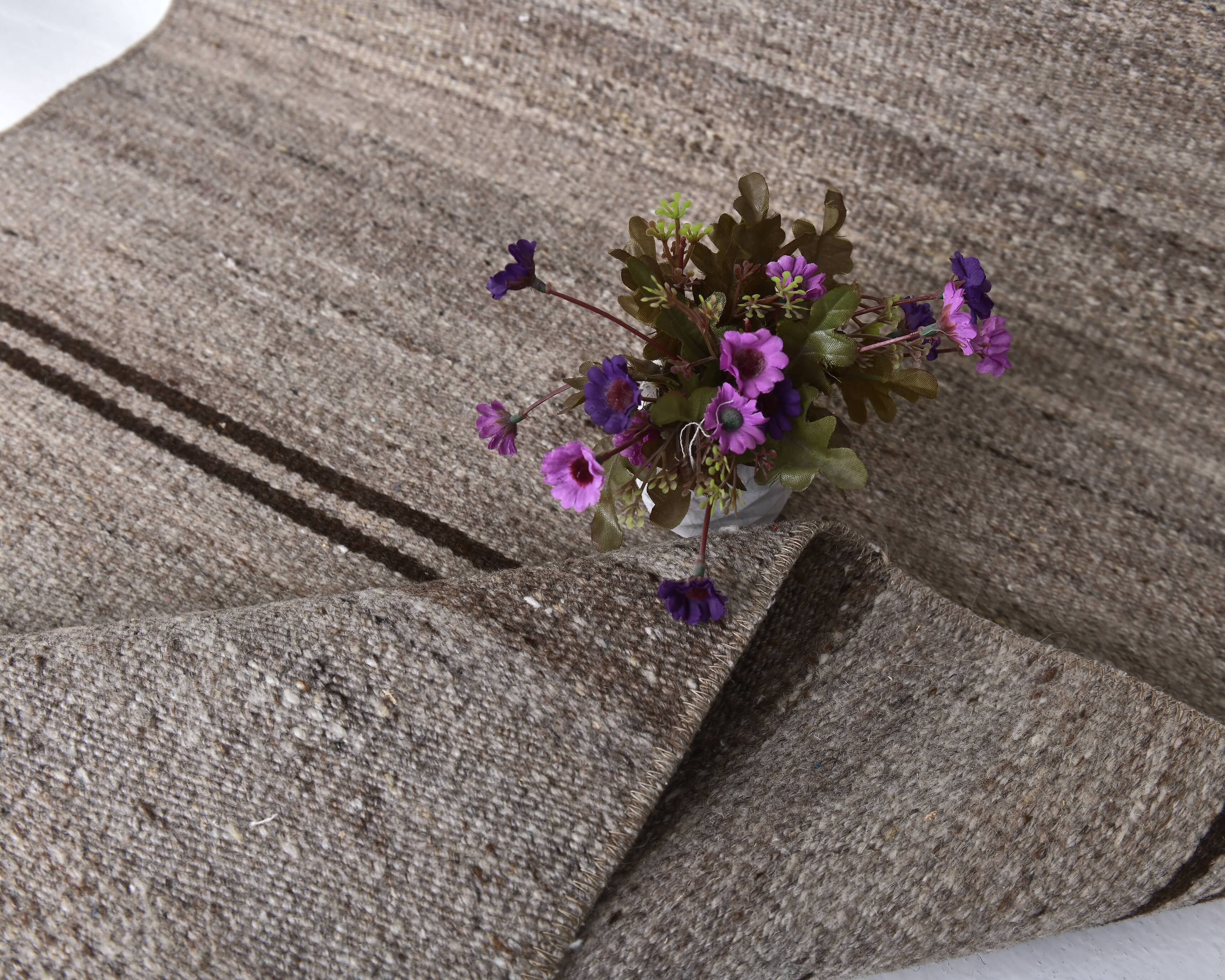 2x9 Brown Beige Striped Kilim Runner Rug 71x279Cm SK 241367