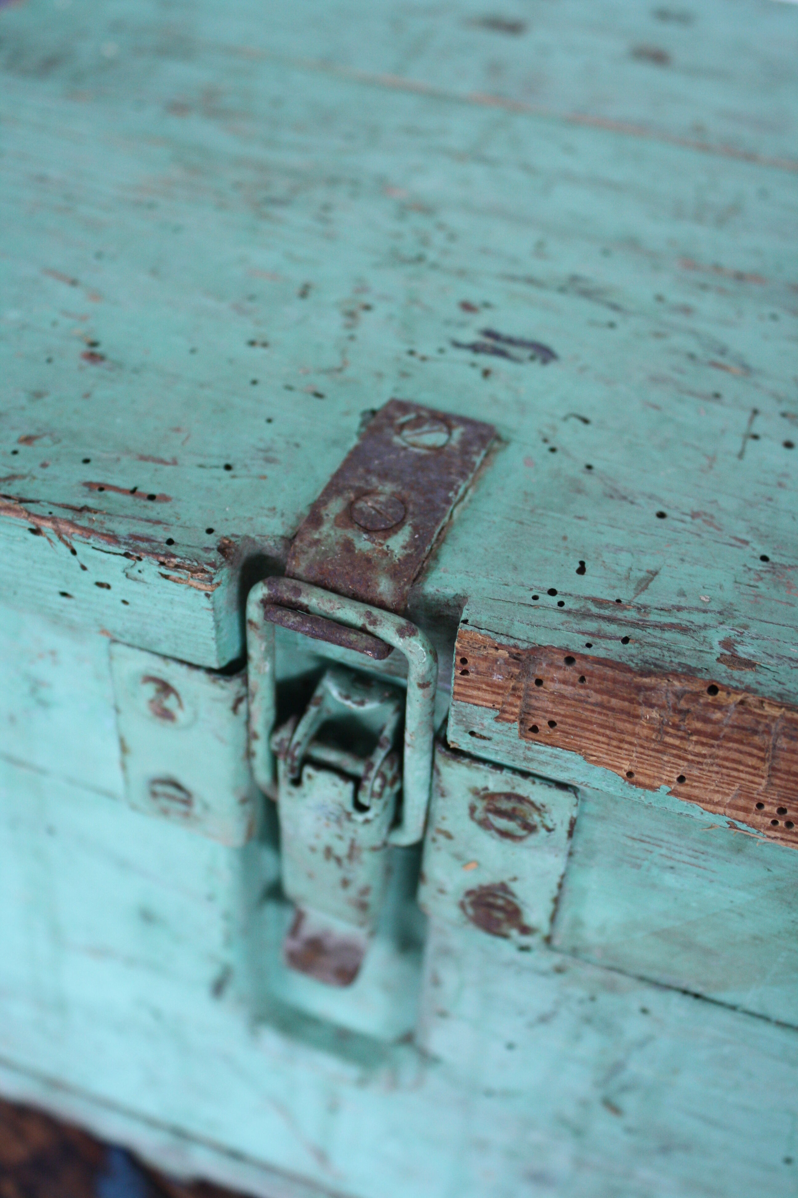 Green vintage wood tool case