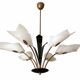 Mid-century lustre with 6 opaline tulips & patinated brass — France/Italy