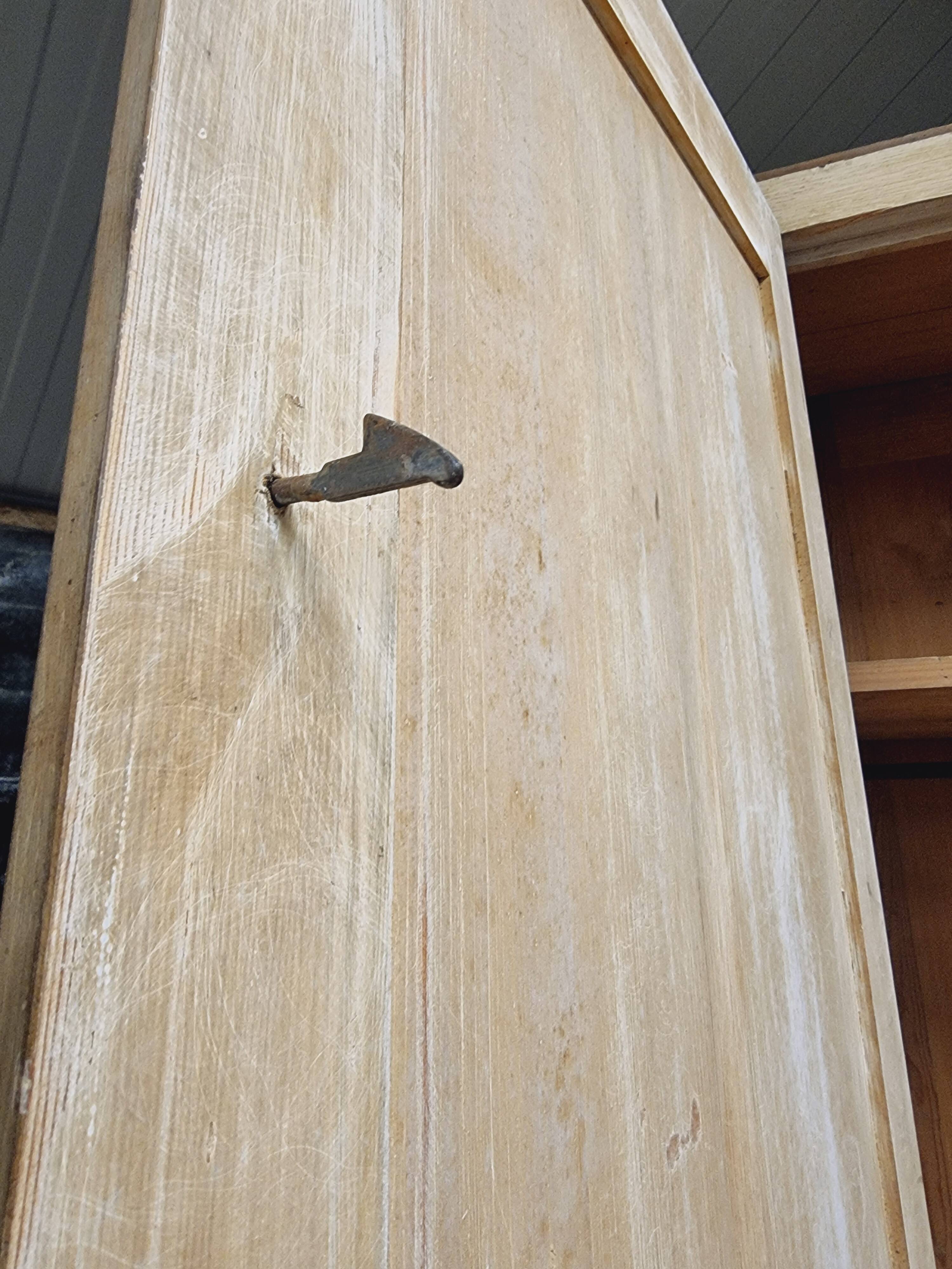 Antique wardrobe, kitchen cabinet, pinewood, creamy white