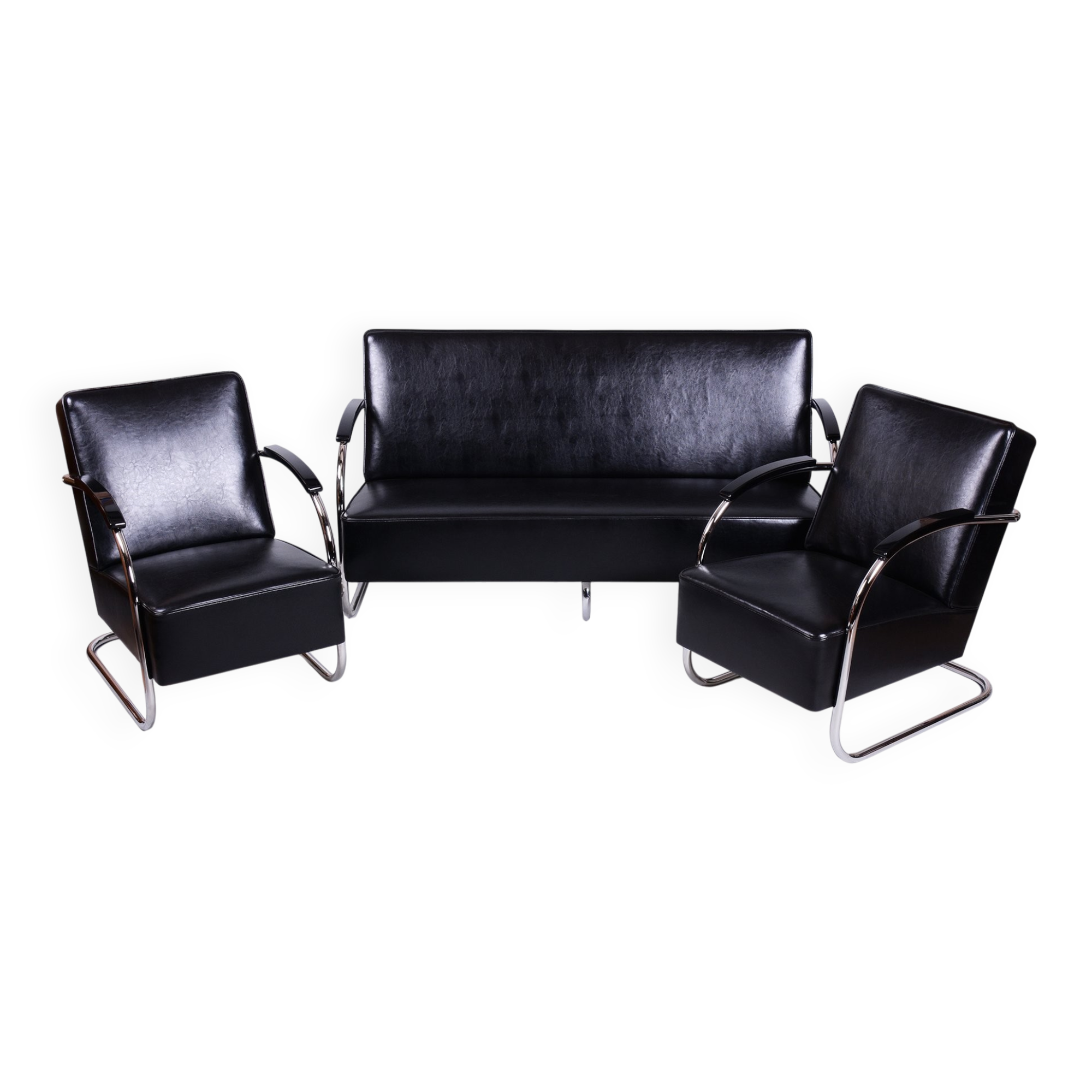 Bauhaus Seating Set in Chrome and Leather from Mücke Melder, Czech, 1930s, Set of 3