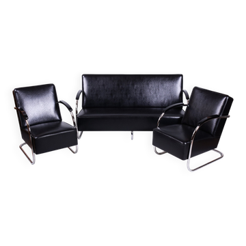 Bauhaus Seating Set in Chrome and Leather from Mücke Melder, Czech, 1930s, Set of 3