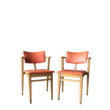 Red Art Deco office chair in wood, Lajos Kozma style, 1940s.