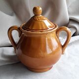 Vintage sugar bowl in Lunéville earthenware, terracotta colour.