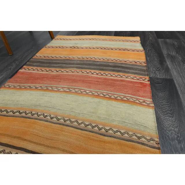 1970s Vintage Turkish Oushak Handmade Wool Cotton Orange Runner Rug 83x284