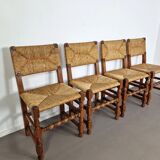 Set of French primitive rush chairs | 1930s