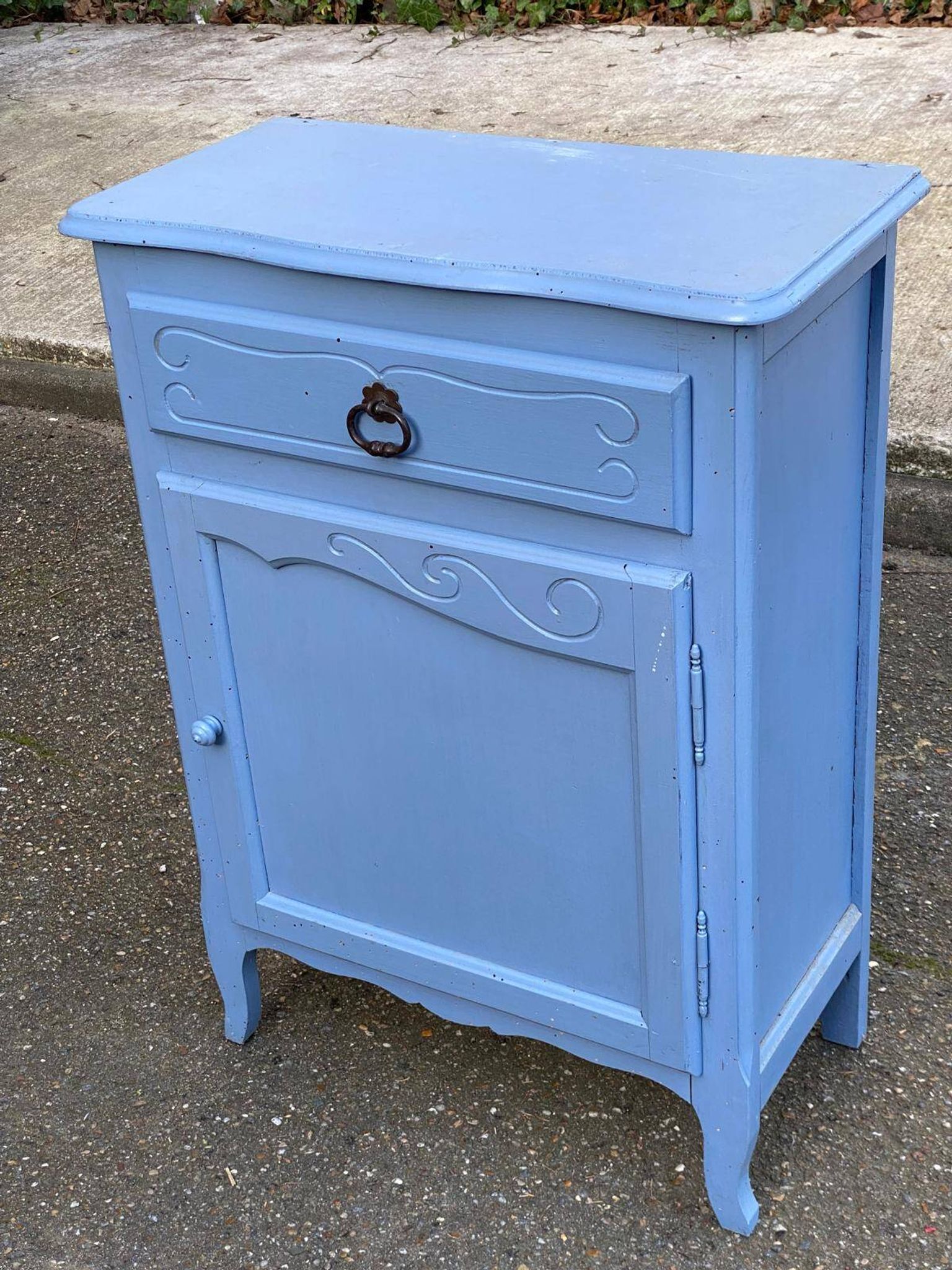 Vintage Louis XV style commode in grey-blue wood.