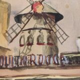 Vintage French watercolour of the Moulin Rouge, in Paris, signed Ch. Vogel, from 1948