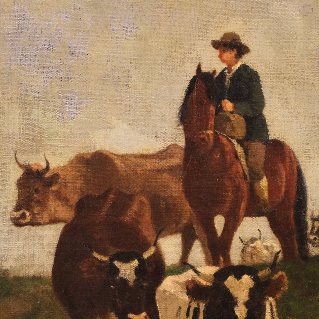 Antique Italian landscape painting signed and dated 1881