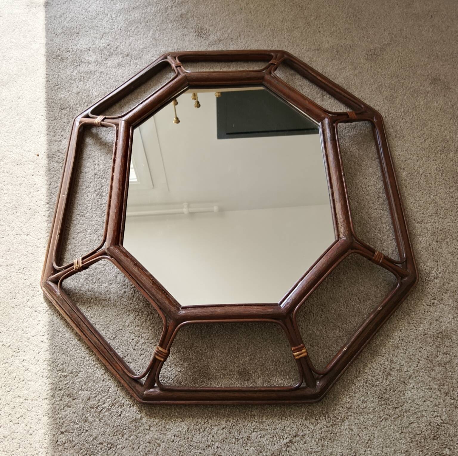 Vintage Italian mirror bamboo and rattan Riviera bohemian chic 1970s