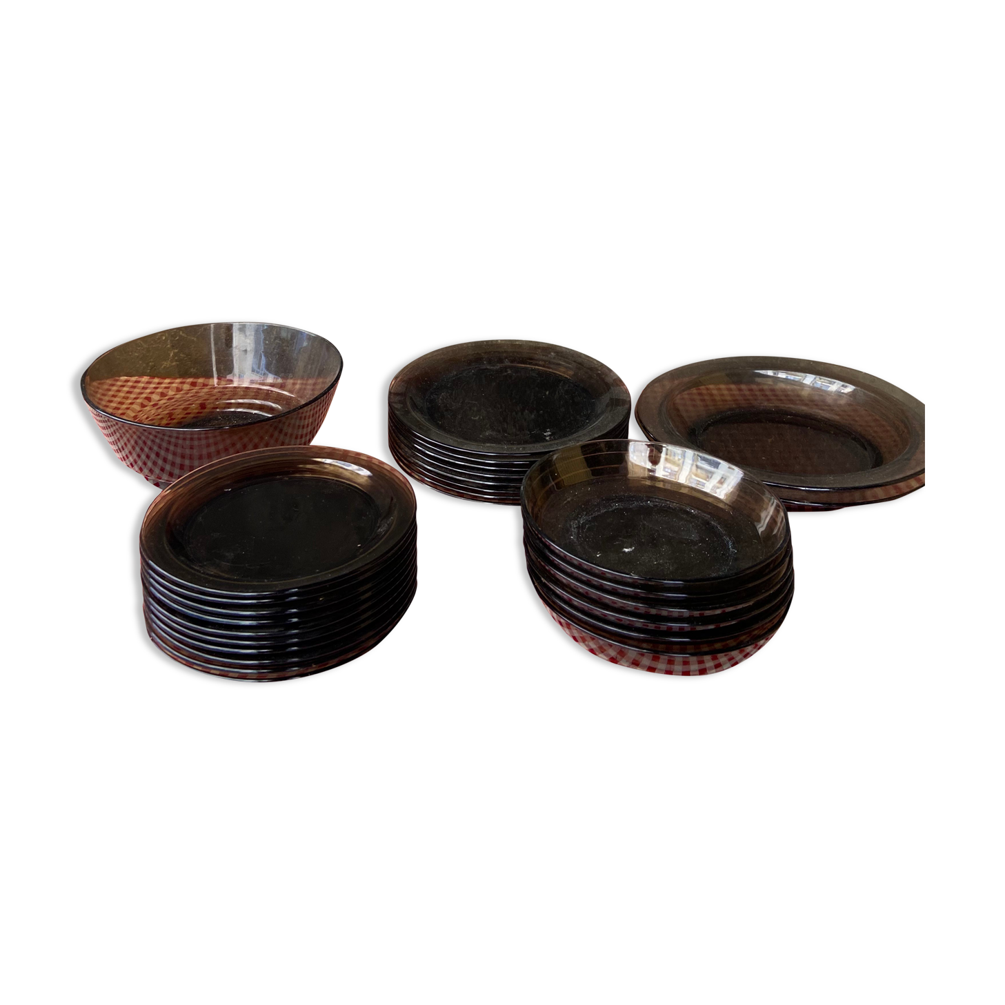 Set of smoked glass tableware 70s