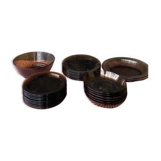 Set of smoked glass tableware 70s