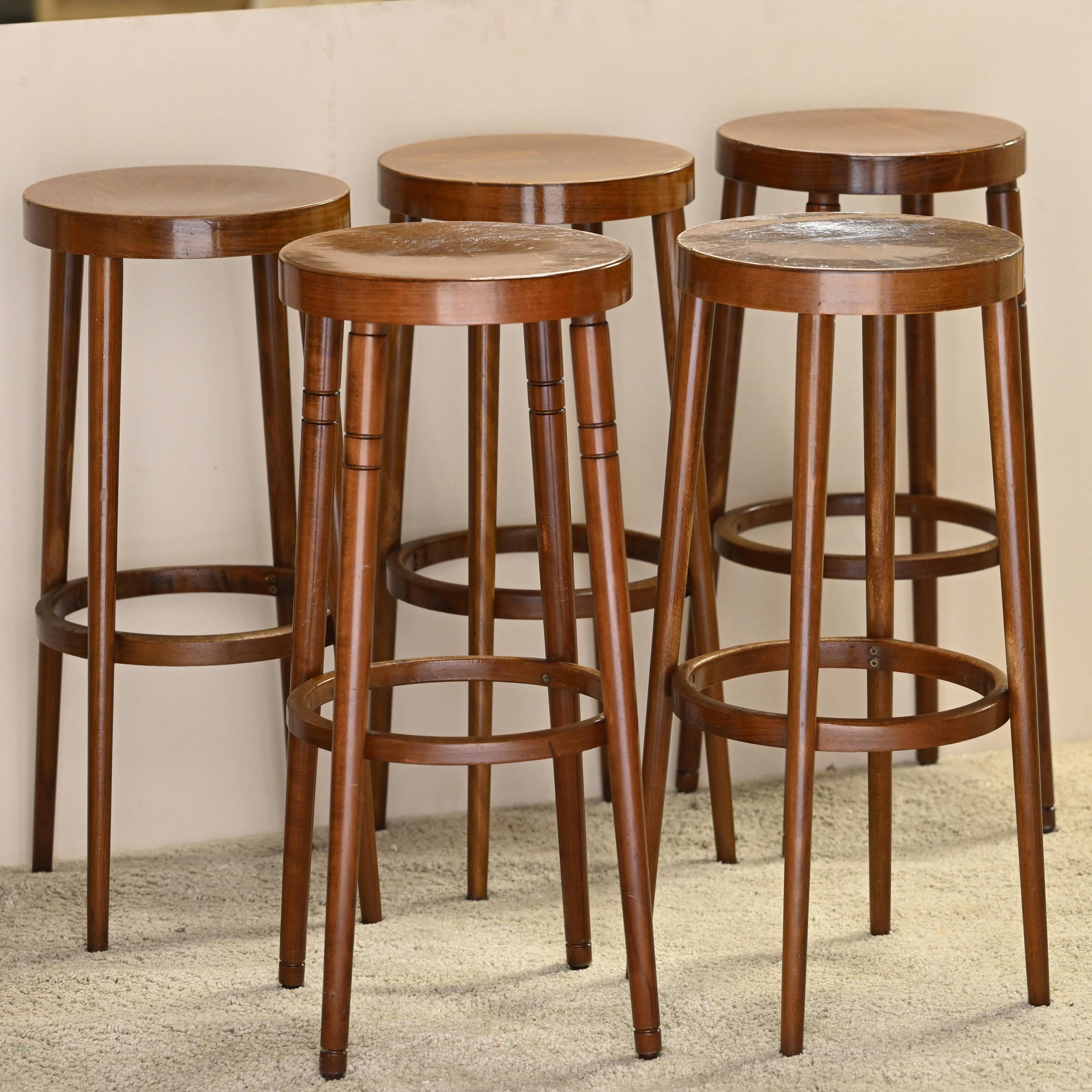 Five 1980s bar stools