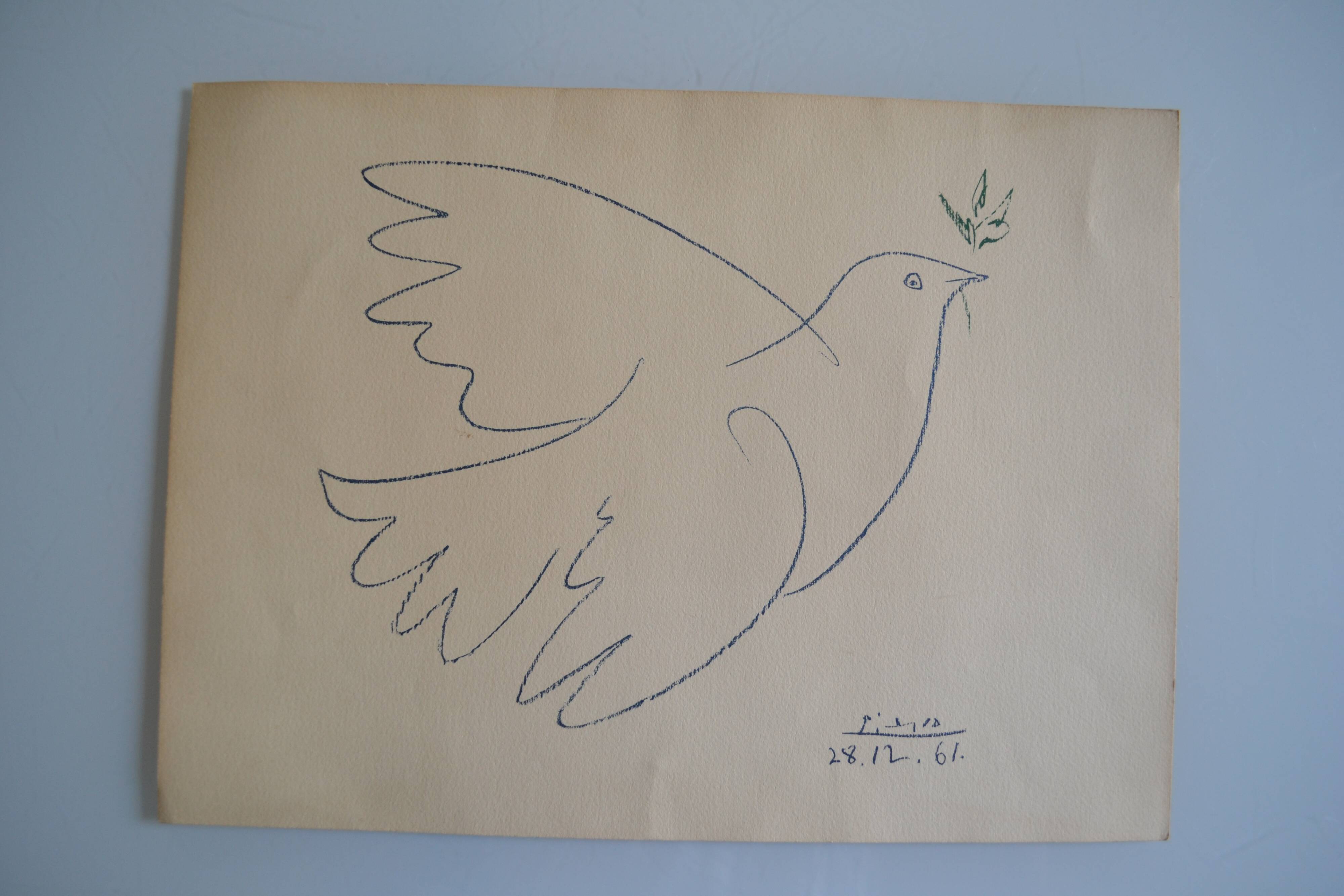 Picasso original lithograph 1959 The Blue Dove 38x28cm