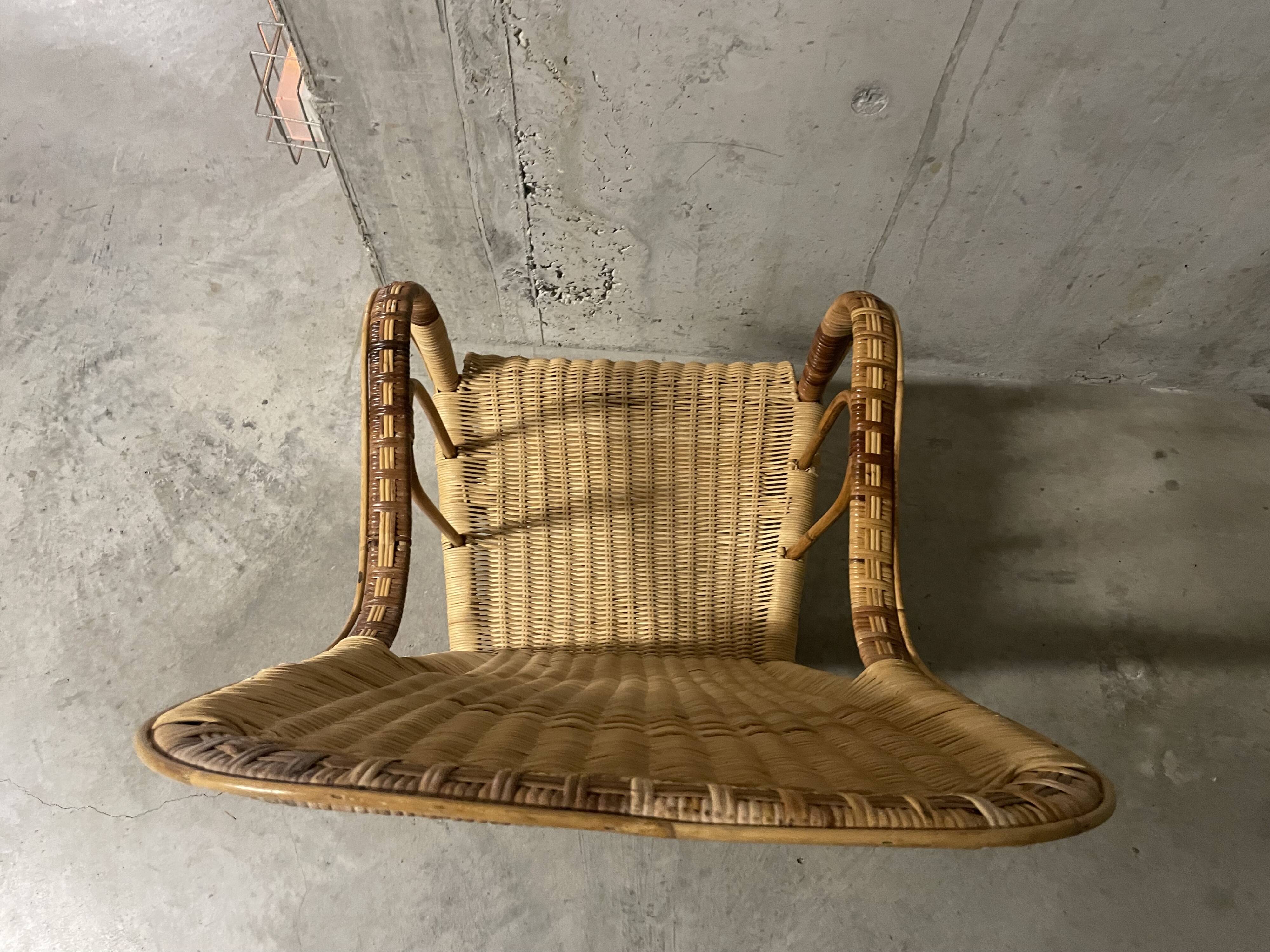 Rattan and wicker armchair from the 1970s.