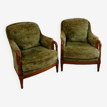 Green English bergere armchairs