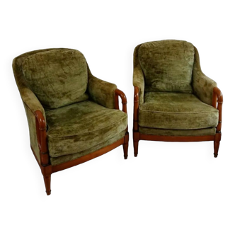 Green English bergere armchairs