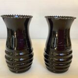 Pair of small painted black opaline vases