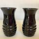 Paire de petits vases opaline noire peinte