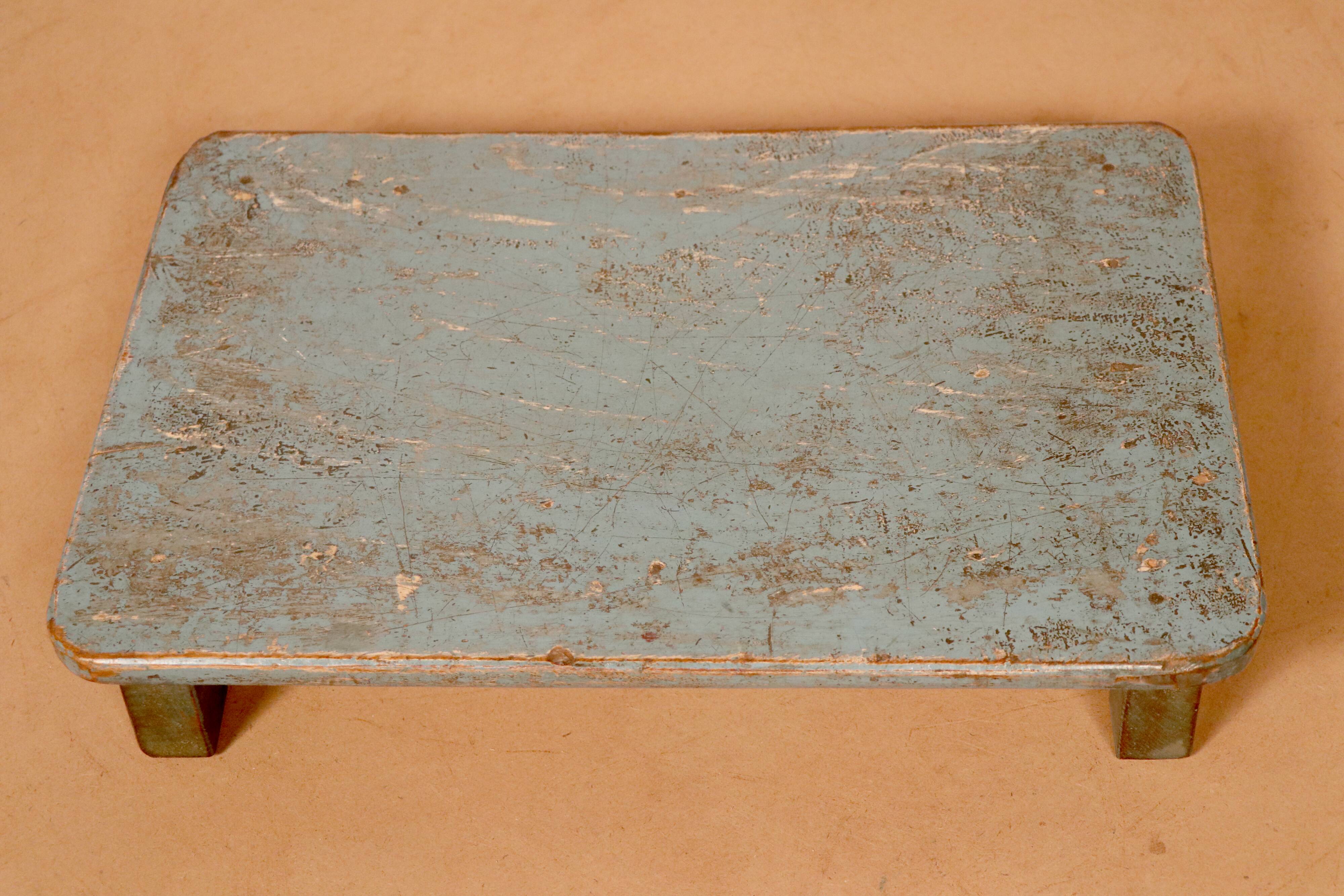 Old burmese teak tea table original blue patina
