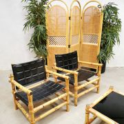 Ensemble de 3 fauteuils de safari suédois de conception de midcentury et ottoman