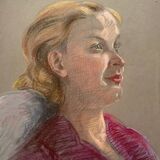 Pastel painting "woman in red blouse" circa 1950