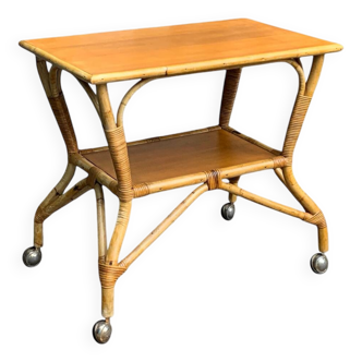 Vintage rattan and oak serving trolley 1960