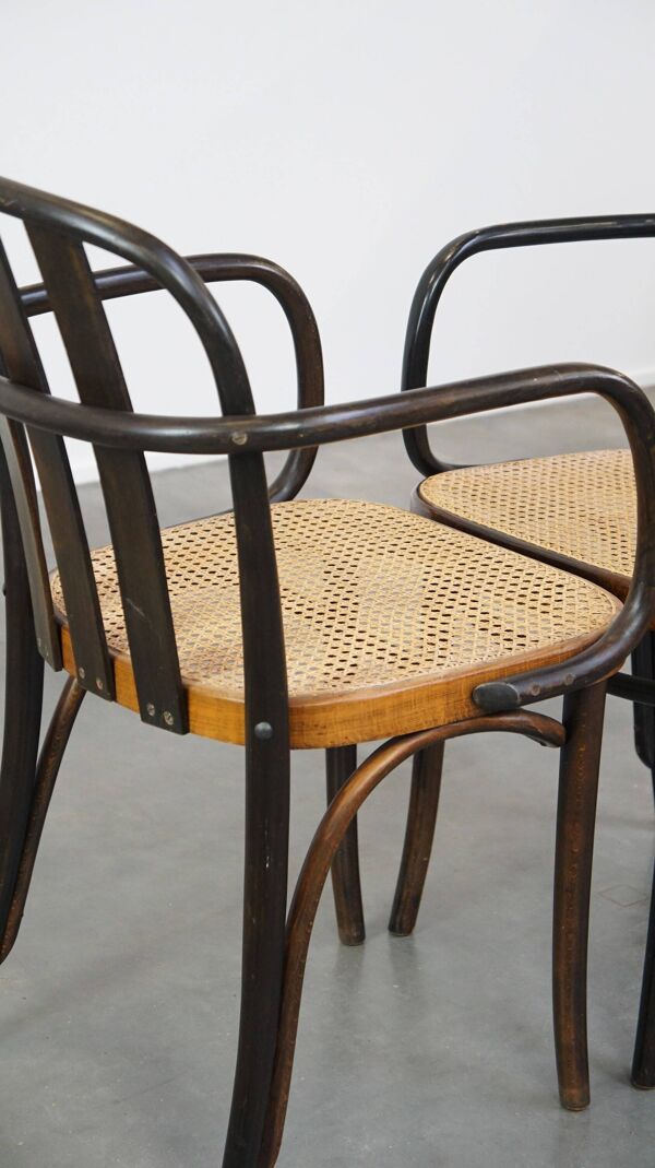 Lot de 2 chaises de salle à manger/bistro au design vintage en bois avec sièges tissés