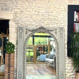 Important woodwork, 176.5cm/158cm 19th century fireplace mirror, quilted glass, parquet on the back.