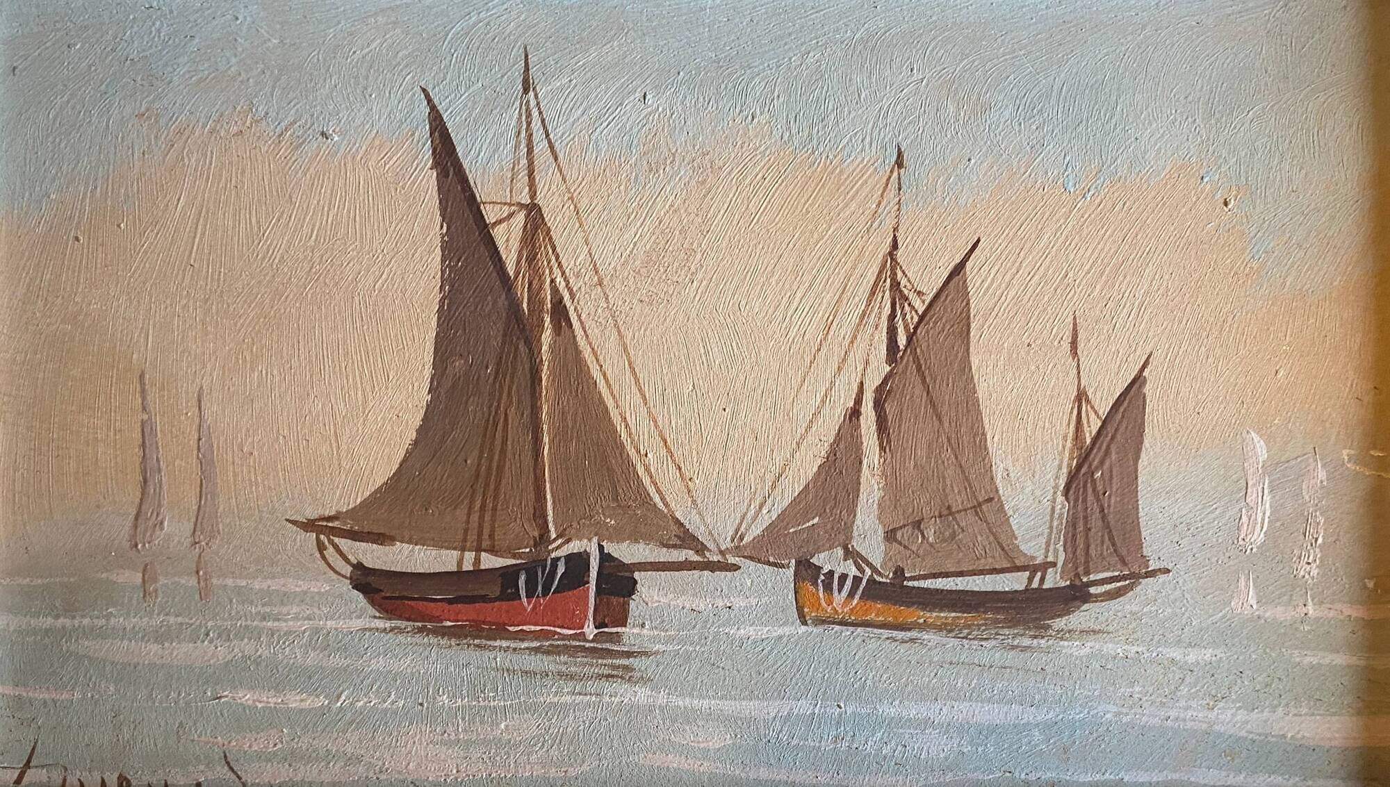 Tableau HSP "Marine aux voiliers" signée + cadre vers 1950