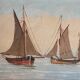 Tableau HSP "Marine aux voiliers" signée + cadre vers 1950