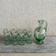 Antique liqueur service, enamelled decanter and glasses.